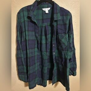 Old Navy flannel, size XL, green and blue